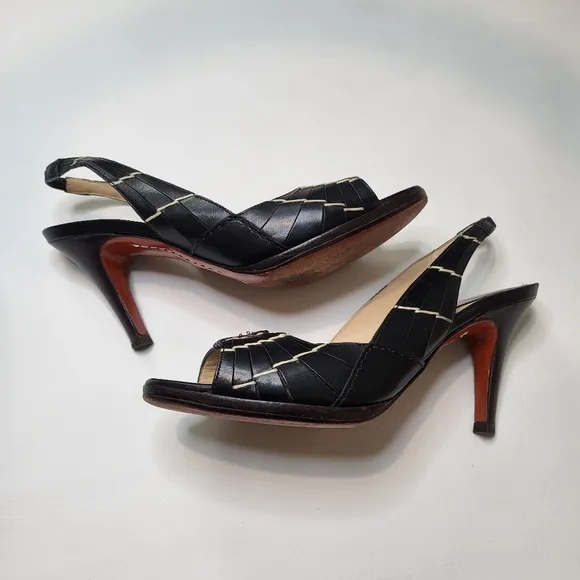 Cole Haan Nike Air slingback open toe black white detail leather pumps size 8.5