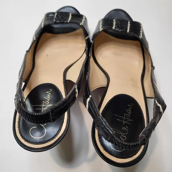 Cole Haan Nike Air slingback open toe black white detail leather pumps size 8.5