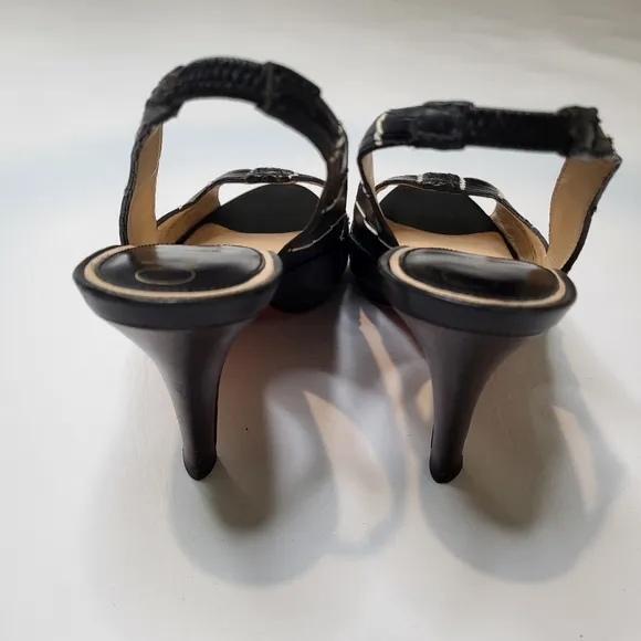 Cole Haan Nike Air slingback open toe black white detail leather pumps size 8.5
