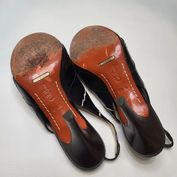 Cole Haan Nike Air slingback open toe black white detail leather pumps size 8.5