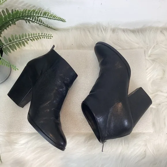 COLE HAAN OS LEATHER CLASSIC BLACK ANKLE BOOTIES BLOCK HEEL SZ 7.5