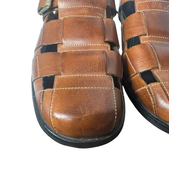 Cole Haan Sandals Fisherman Brown Leather Mens Size 9.5 M Closed Toe Buckle