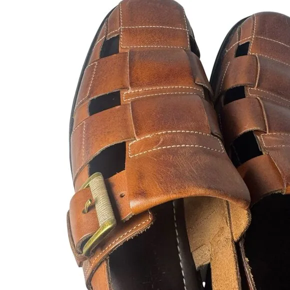 Cole Haan Sandals Fisherman Brown Leather Mens Size 9.5 M Closed Toe Buckle