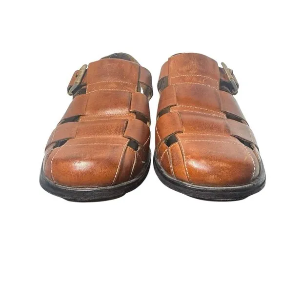 Cole Haan Sandals Fisherman Brown Leather Mens Size 9.5 M Closed Toe Buckle