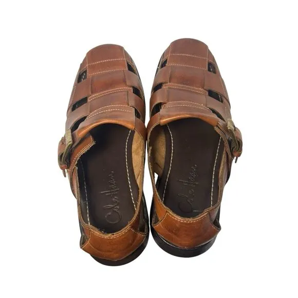 Cole Haan Sandals Fisherman Brown Leather Mens Size 9.5 M Closed Toe Buckle