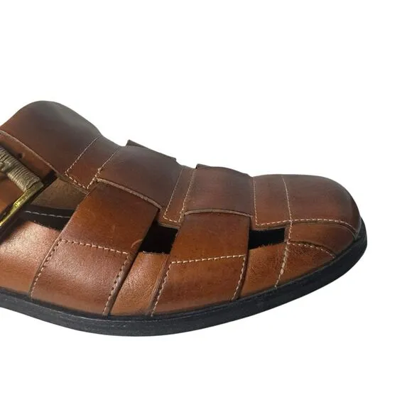 Cole Haan Sandals Fisherman Brown Leather Mens Size 9.5 M Closed Toe Buckle