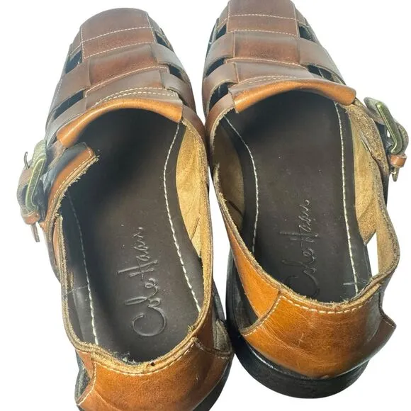 Cole Haan Sandals Fisherman Brown Leather Mens Size 9.5 M Closed Toe Buckle