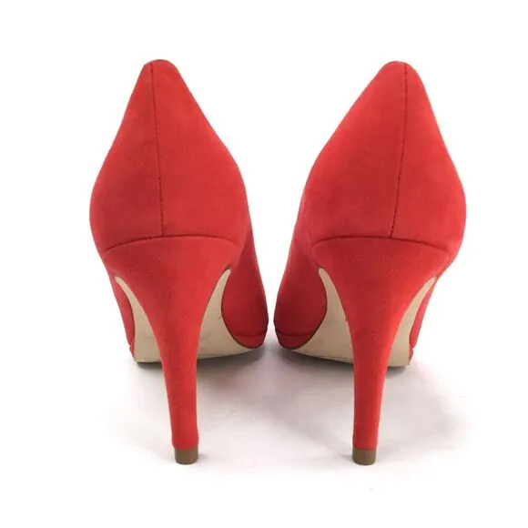 Cole Haan Shoes Heels Women's sz 10 Drado Peep Toe Platform Pumps Red Suede NEW