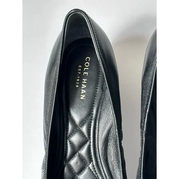 Cole Haan Tali Grand Bow Wedge Pumps Women's 9 Black Leather Sandals Shoes Heels