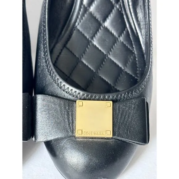 Cole Haan Tali Grand Bow Wedge Pumps Women's 9 Black Leather Sandals Shoes Heels