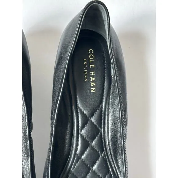 Cole Haan Tali Grand Bow Wedge Pumps Women's 9 Black Leather Sandals Shoes Heels