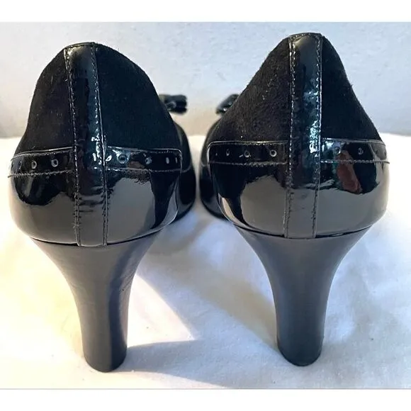 Cole Haan Wingtip Bow Black Suede/Pt Leather Pumps Size 9B New Without Box!  C