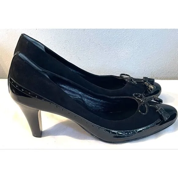 Cole Haan Wingtip Bow Black Suede/Pt Leather Pumps Size 9B New Without Box!  C