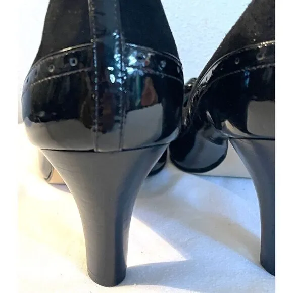 Cole Haan Wingtip Bow Black Suede/Pt Leather Pumps Size 9B New Without Box!  C