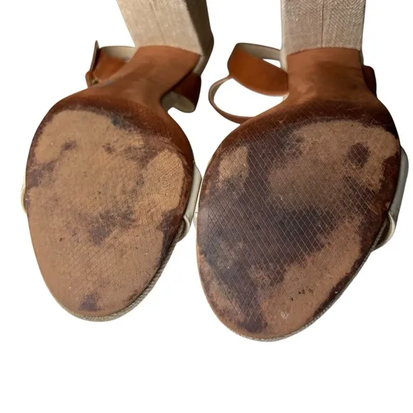 Cole Haan Women's Brown and White Josie Block Heel Sandal sz 10