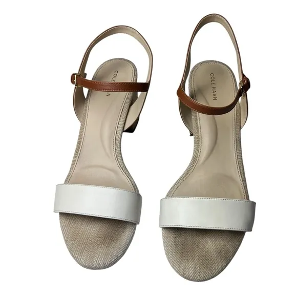 Cole Haan Women's Brown and White Josie Block Heel Sandal sz 10