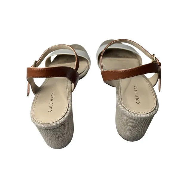 Cole Haan Women's Brown and White Josie Block Heel Sandal sz 10