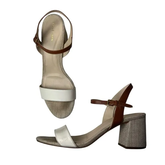 Cole Haan Women's Brown and White Josie Block Heel Sandal sz 10