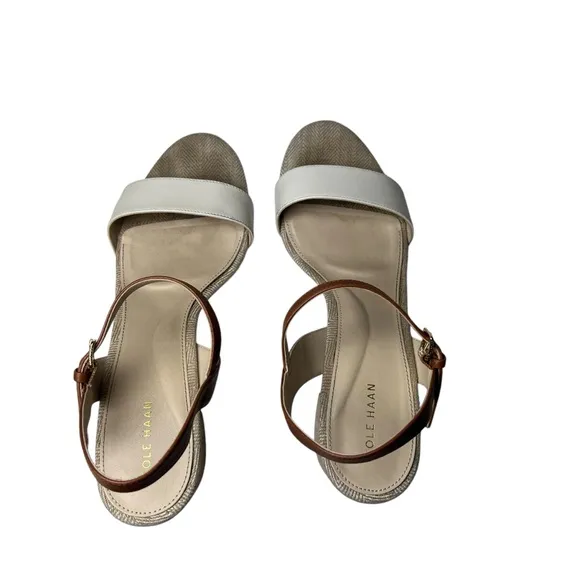 Cole Haan Women's Brown and White Josie Block Heel Sandal sz 10