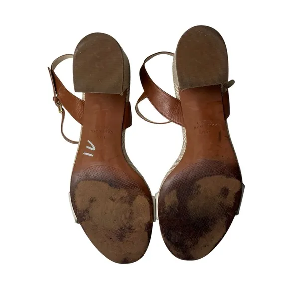Cole Haan Women's Brown and White Josie Block Heel Sandal sz 10