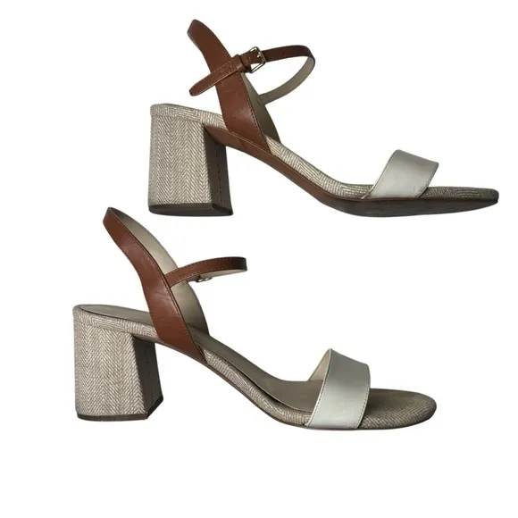 Cole Haan Women's Brown and White Josie Block Heel Sandal sz 10