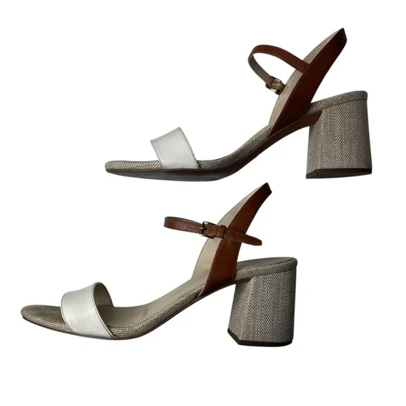Cole Haan Women's Brown and White Josie Block Heel Sandal sz 10