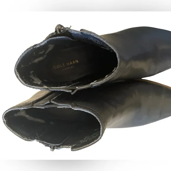 Cole Haan Women’s Hadlyn Black Leather Zip Block Heel Bootie, Size 8.5