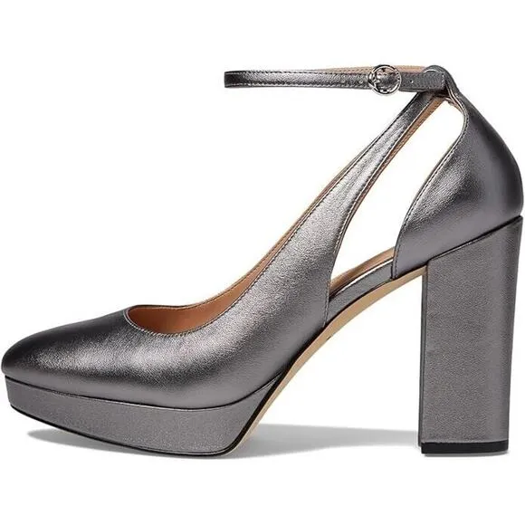 Cole Haan Women's Remi Platform Block Heel Pumps, Silver Size 11M