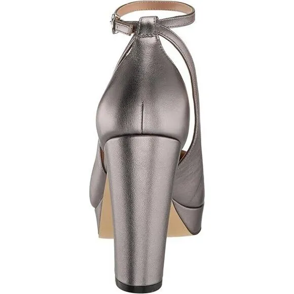 Cole Haan Women's Remi Platform Block Heel Pumps, Silver Size 11M