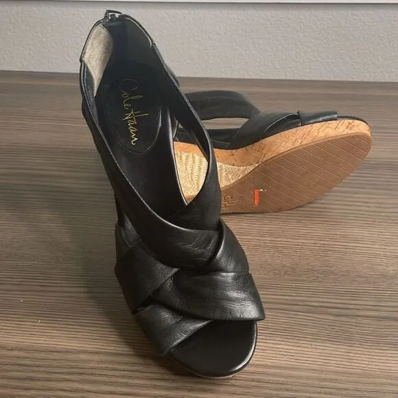 Cole Haan x Nike Air  Black Leather Wedge Sandals Size 7