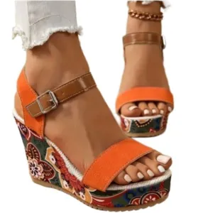 Colorful color block wedge sandals sz 10
