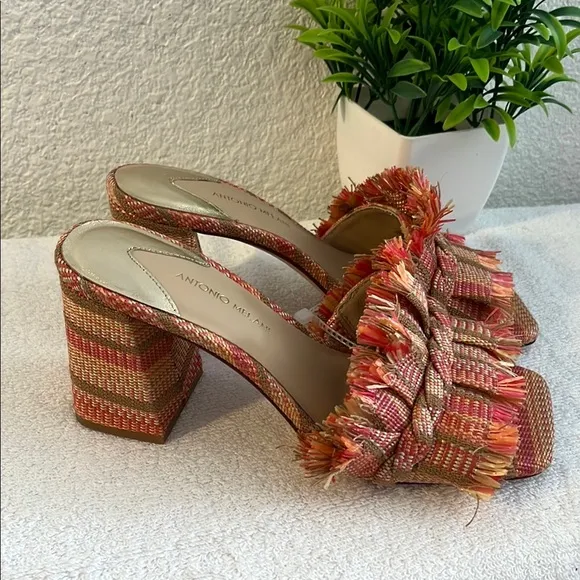 Colorful Fringe Block Heel Sandals ANTONIO MELANI