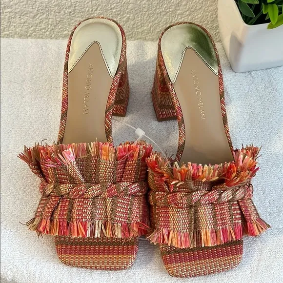 Colorful Fringe Block Heel Sandals ANTONIO MELANI