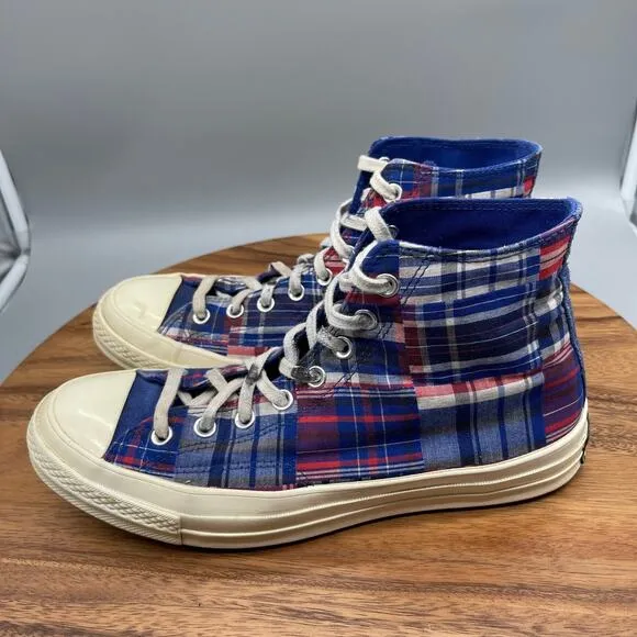 Converse All Star Chuck Taylor Shoes Mens 9.5 Blue Plaid Casual Skate Sneakers