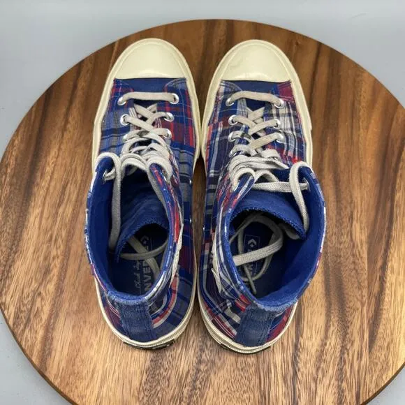 Converse All Star Chuck Taylor Shoes Mens 9.5 Blue Plaid Casual Skate Sneakers