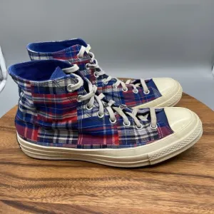 Converse All Star Chuck Taylor Shoes Mens 9.5 Blue Plaid Casual Skate Sneakers