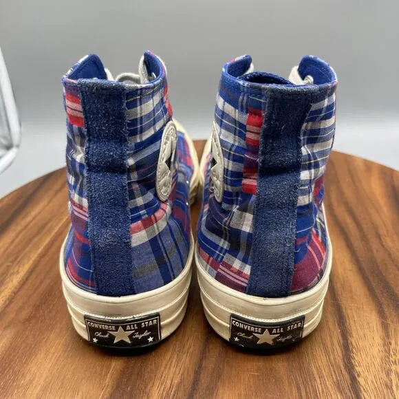 Converse All Star Chuck Taylor Shoes Mens 9.5 Blue Plaid Casual Skate Sneakers