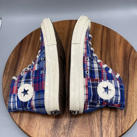 Converse All Star Chuck Taylor Shoes Mens 9.5 Blue Plaid Casual Skate Sneakers