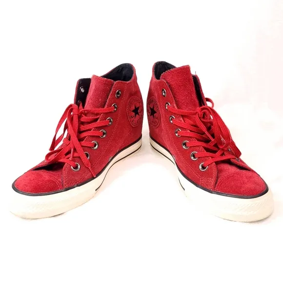 Converse CTAS Lux Mid Hidden Wedge Dahlia Red Suede Leather Sneaker Women 8