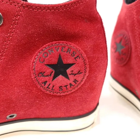 Converse CTAS Lux Mid Hidden Wedge Dahlia Red Suede Leather Sneaker Women 8