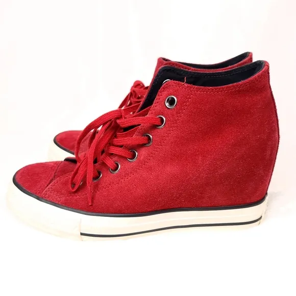 Converse CTAS Lux Mid Hidden Wedge Dahlia Red Suede Leather Sneaker Women 8