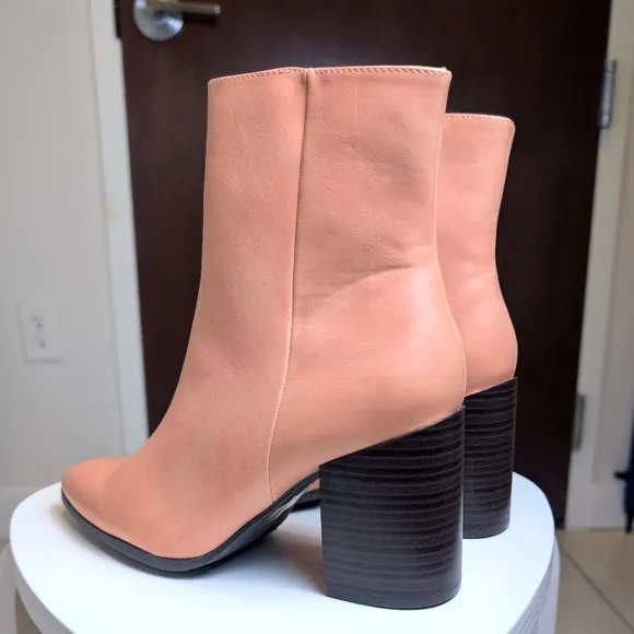 Coral Pink Block Heel Zipper Pointed Toe Ankle Boots 8.5