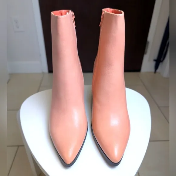 Coral Pink Block Heel Zipper Pointed Toe Ankle Boots 8.5