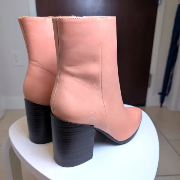 Coral Pink Block Heel Zipper Pointed Toe Ankle Boots 8.5