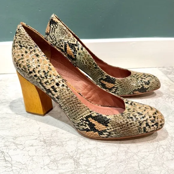CORSO COMO metro leather PUMPS chunky wooden BLOCK snakeskin women’s 13 MOD NEW