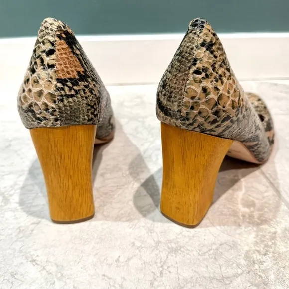 CORSO COMO metro leather PUMPS chunky wooden BLOCK snakeskin women’s 13 MOD NEW