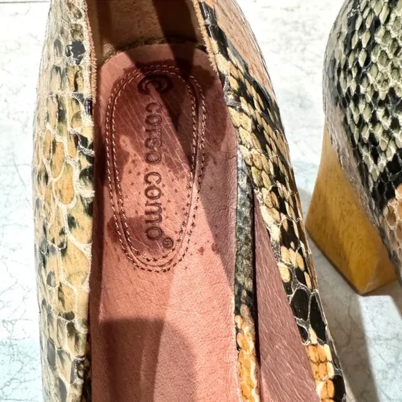 CORSO COMO metro leather PUMPS chunky wooden BLOCK snakeskin women’s 13 MOD NEW