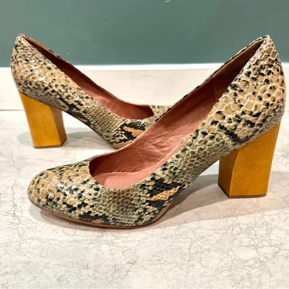 CORSO COMO metro leather PUMPS chunky wooden BLOCK snakeskin women’s 13 MOD NEW