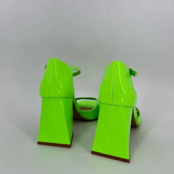 Cos Square Toe Patent Leather Block Heeled Sandals In Bright Neon Green