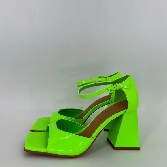 Cos Square Toe Patent Leather Block Heeled Sandals In Bright Neon Green